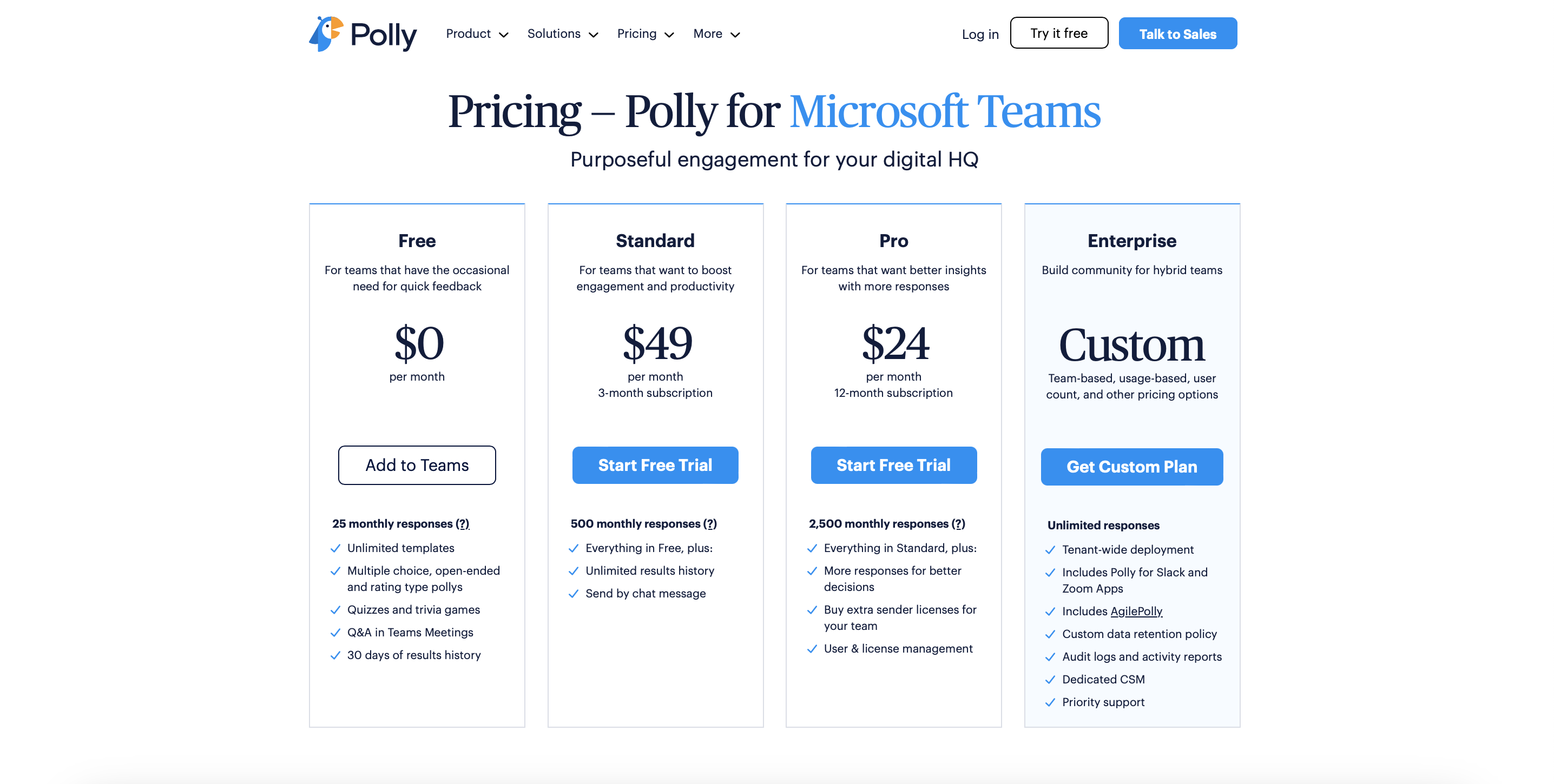 Polly.ai pricing for MS Teams