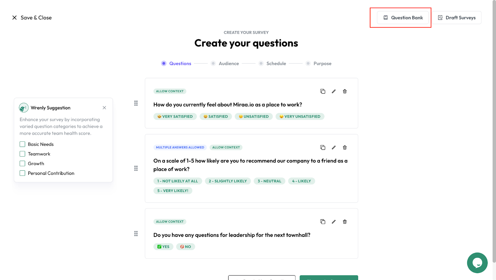 screenshot of creating survey on wrenly