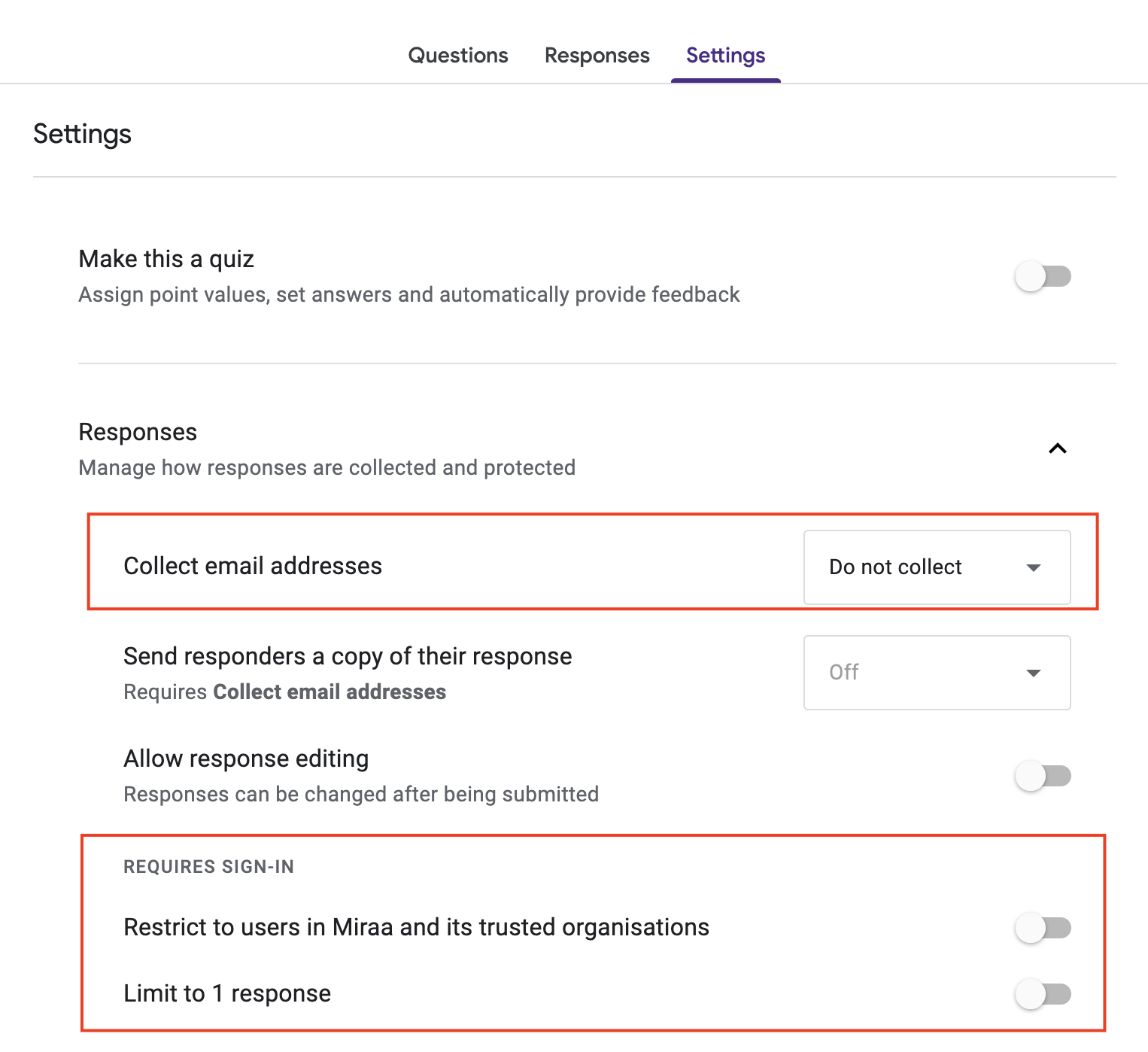 Ensuring anonymity in Google forms