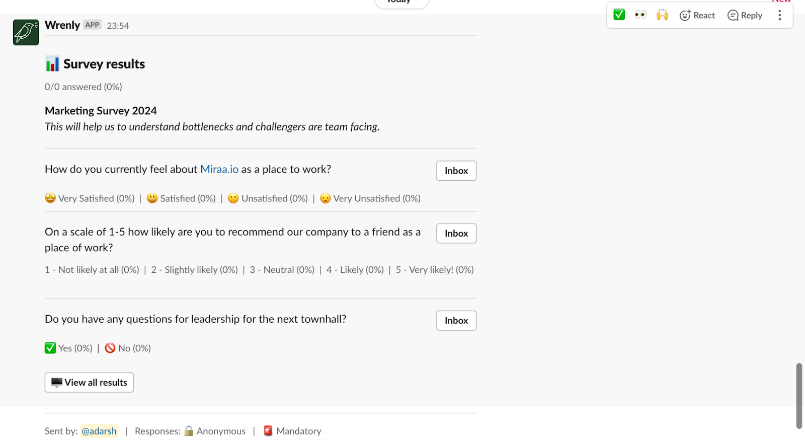 Survey result on Wrenly