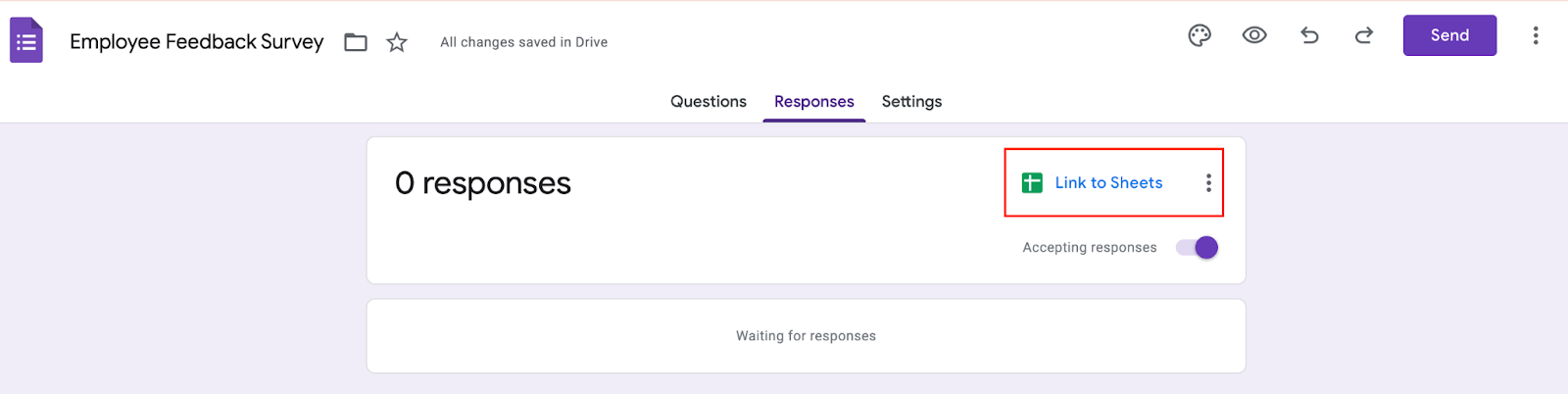 Screenshot of responses on Google forms