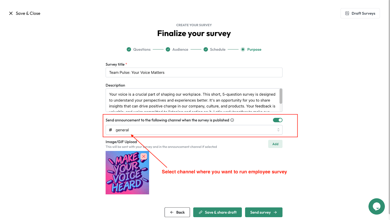 Screenshot of Finalizing Survey on Wrenly