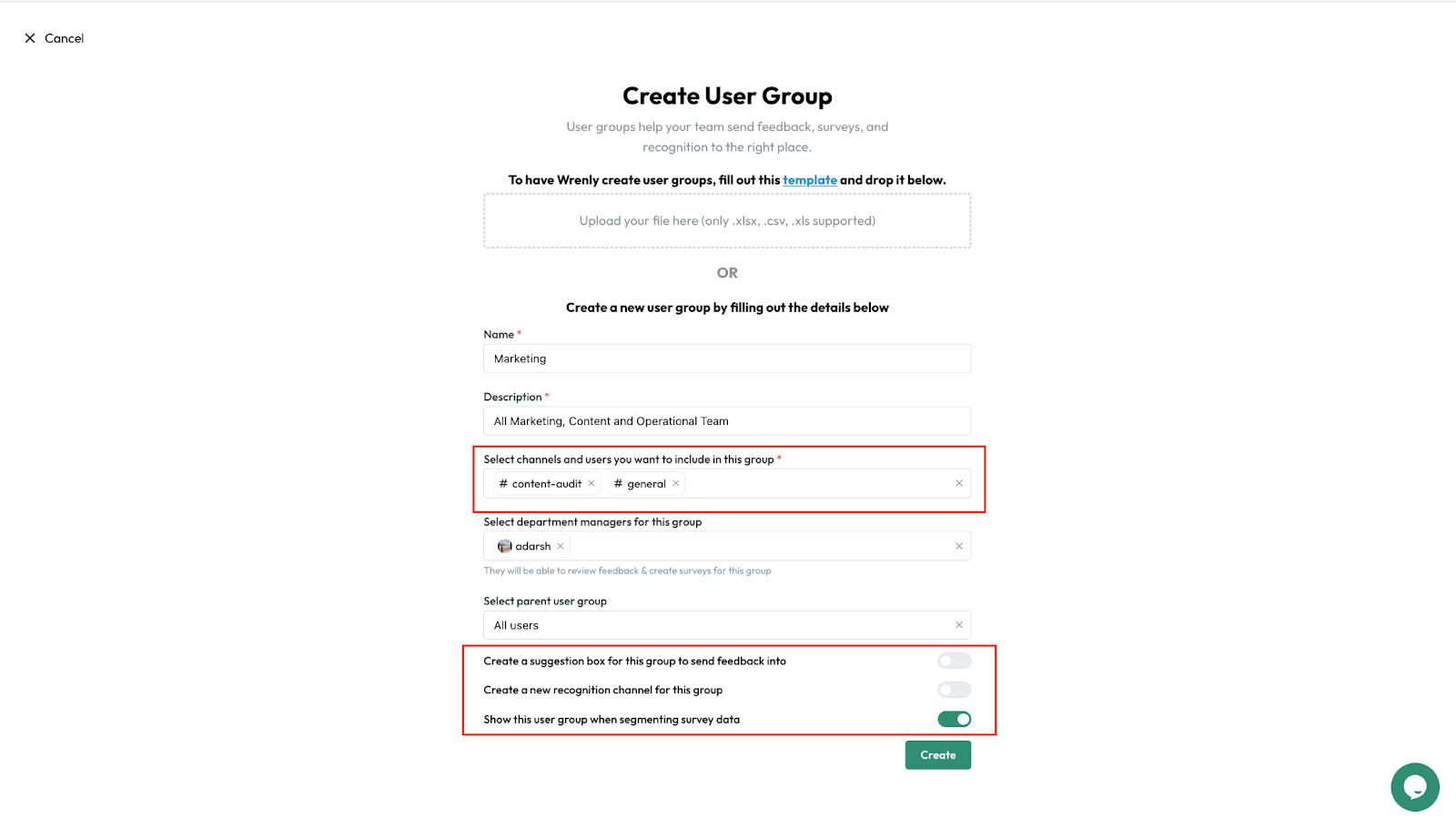 screenshot of creating user group to send anonymous feedback on Slack
