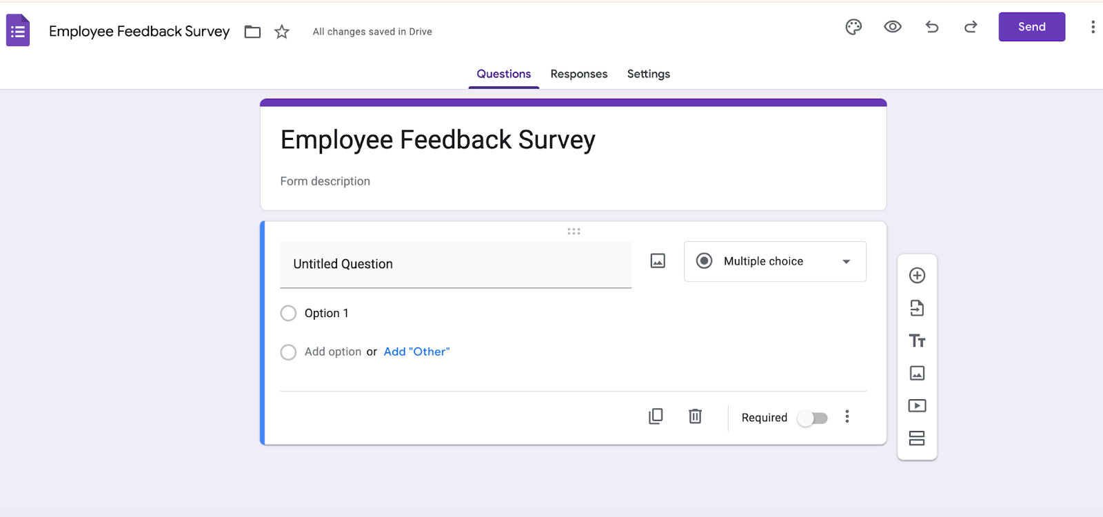 Screenshot of creating survey using Google forms