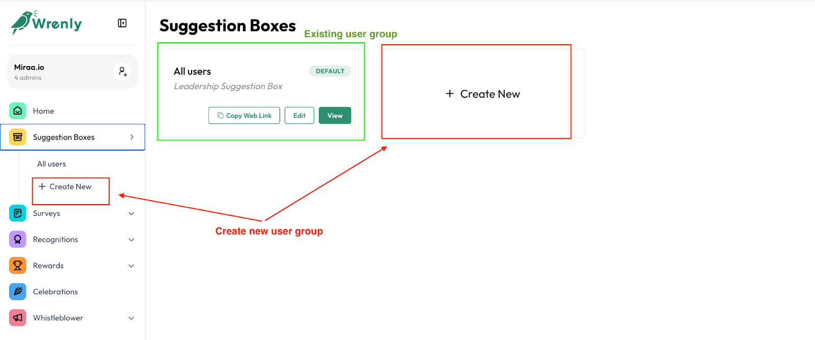 Screenshot of Wrenly suggestion box page