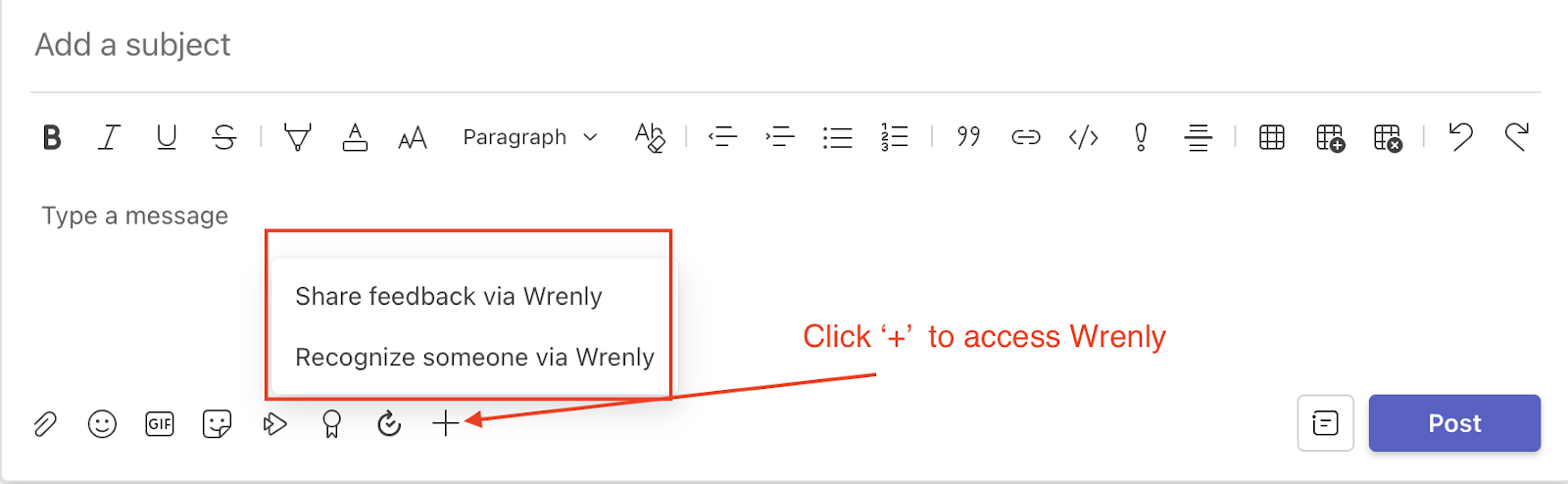 Screenshot of creating survey using Wrenly on Microsoft teams
