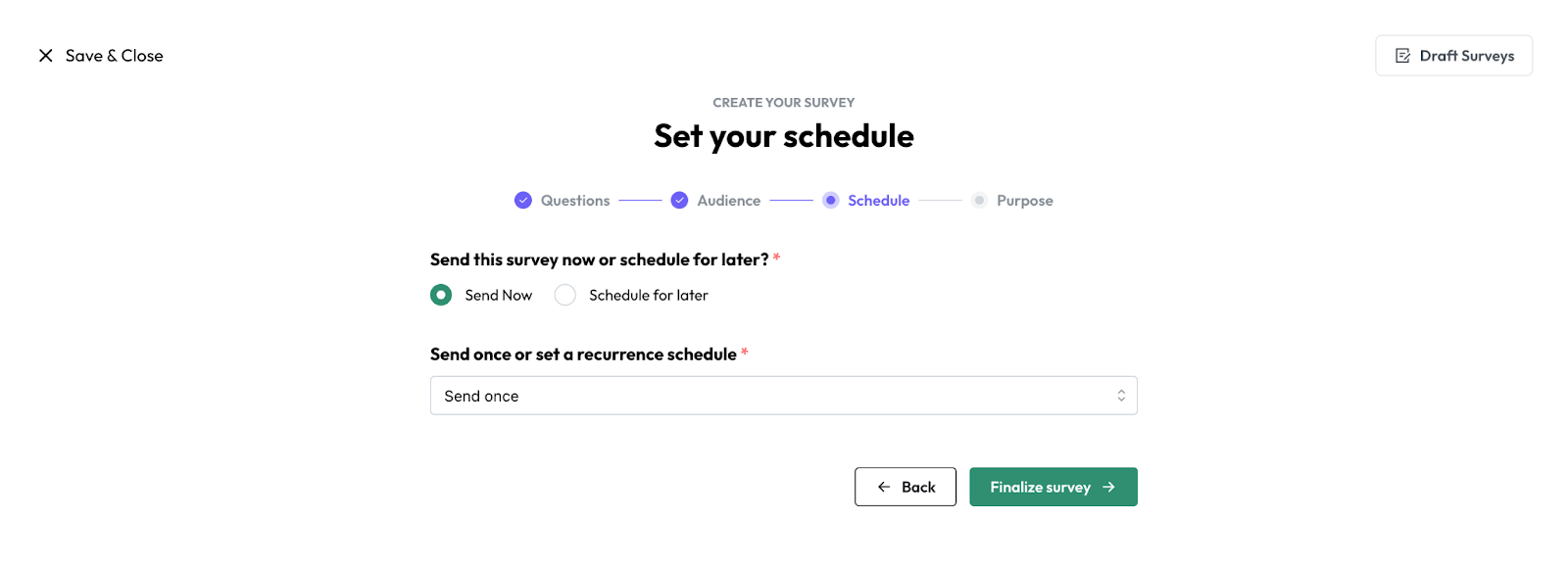 Screenshot of reviewing survey before finalizing