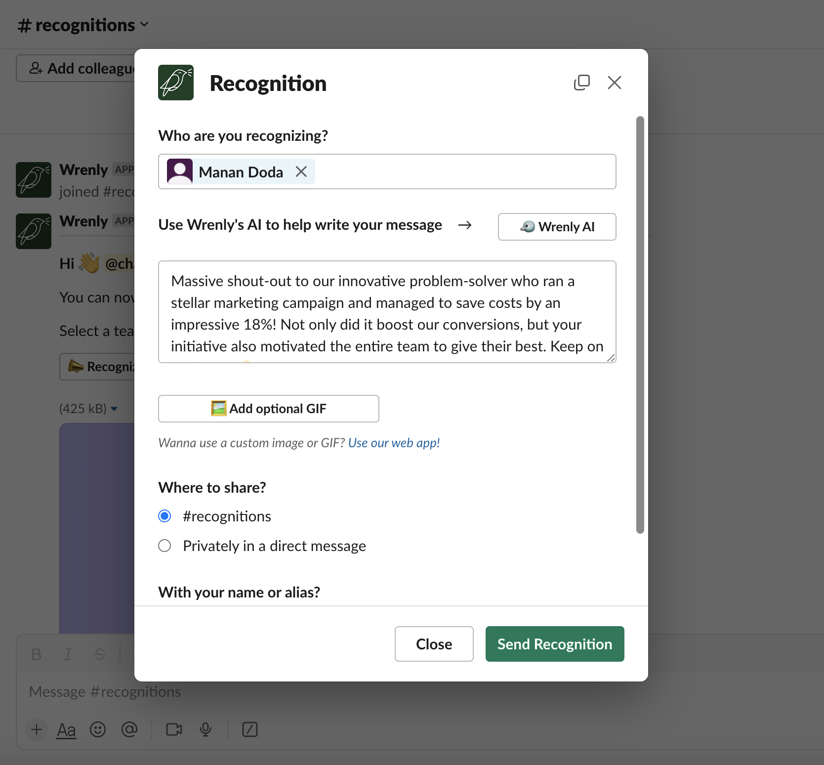 Using Wrenly to praise and appreciate employee effort
