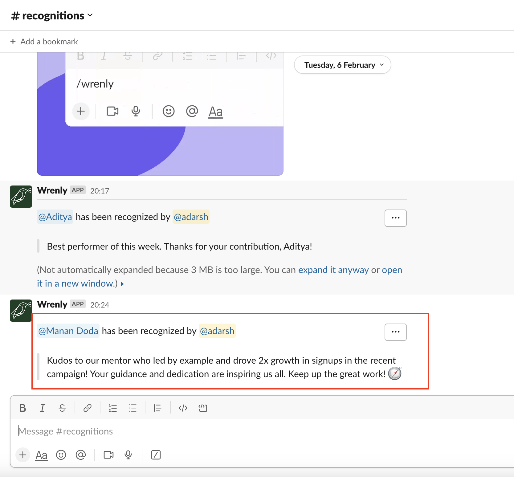 Recognize employee on Slack channels and make them feel valued