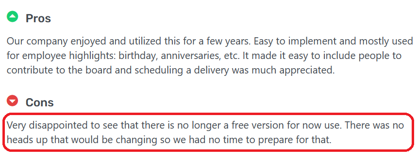 Screenshot of customer review on Capterra