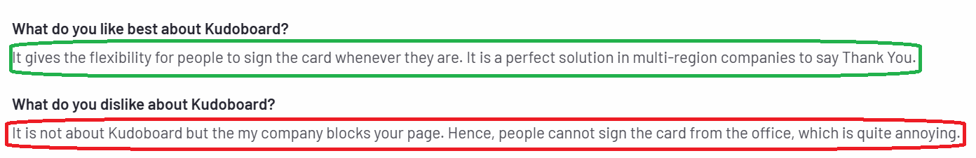 Screenshot of customer review on G2