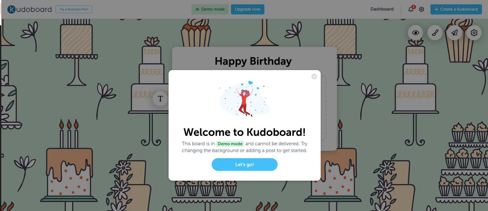 Kudoboard Demo Mode Screen