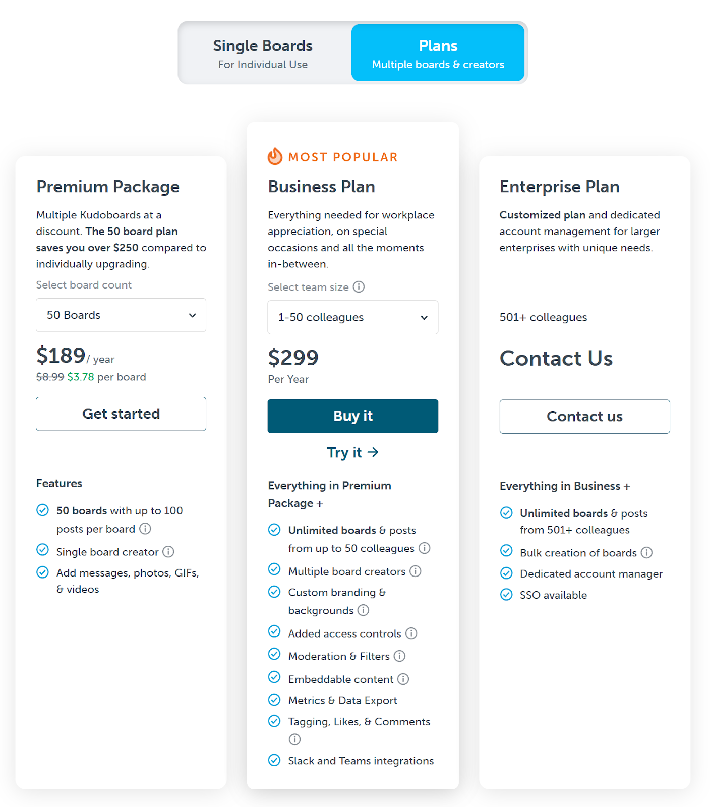 Kudoboard pricing plan multiple boards
