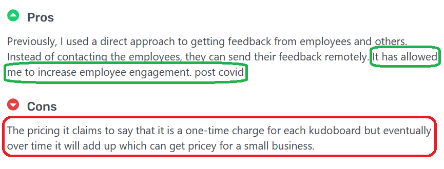 screenshot of customer review on Capterra
