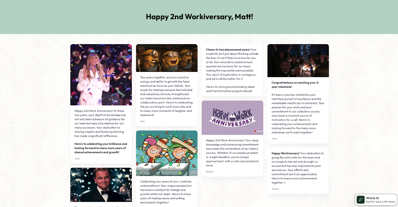 Wrenly recognition board