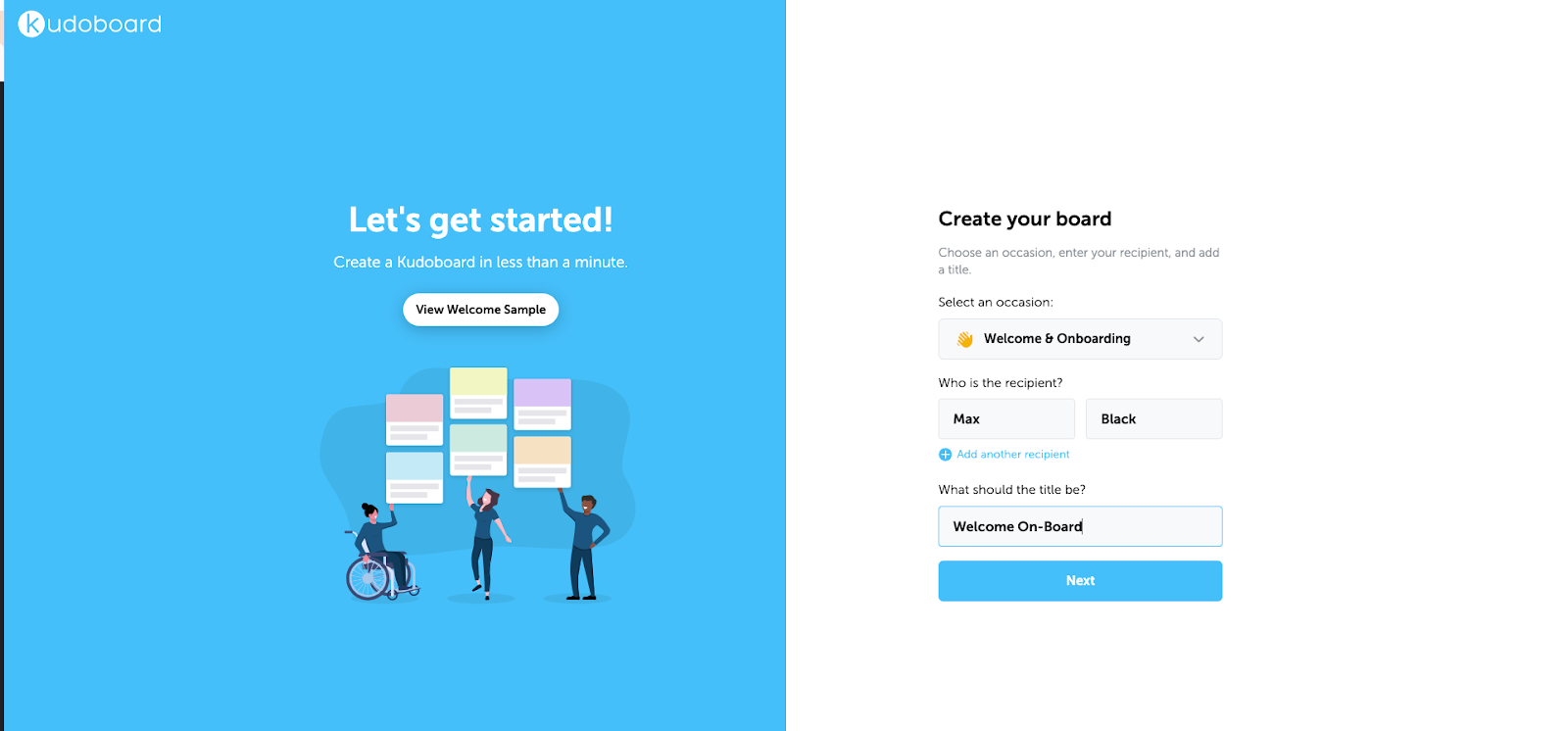 Screenshot of setting up board in Kudoboard