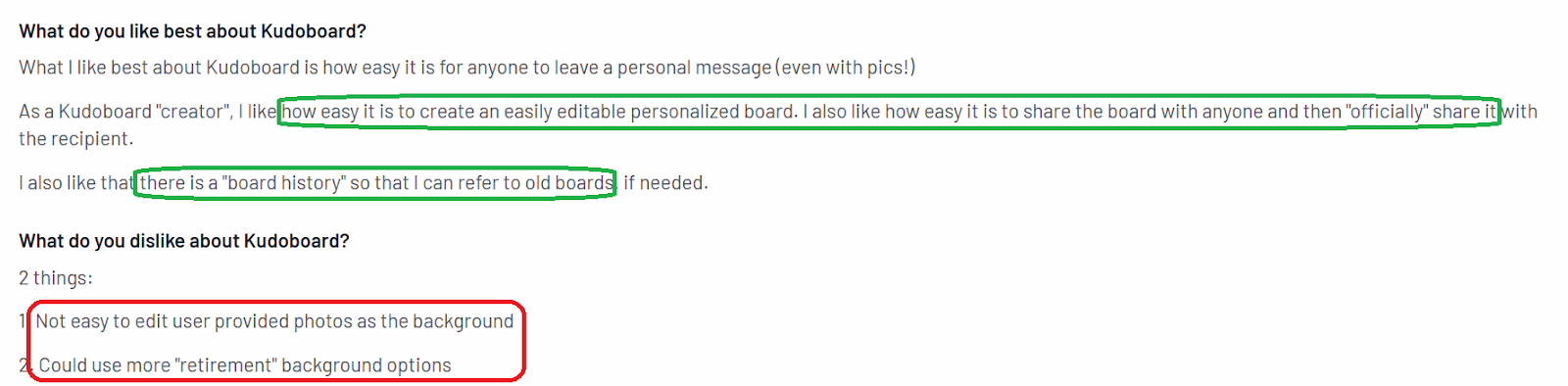 Screenshot of customer review on G2