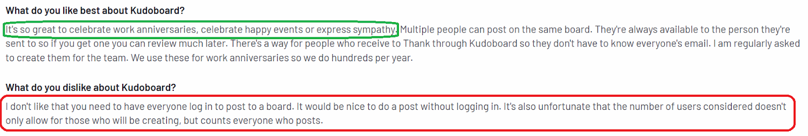 Screenshot of Kudoboard customer review
