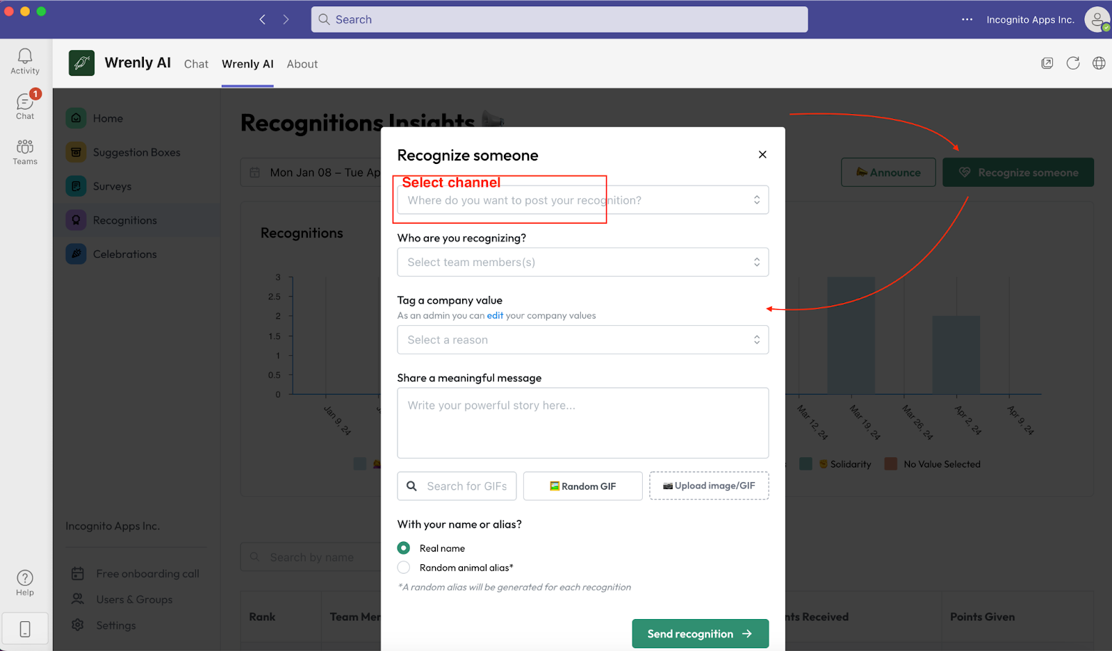 employee recognition in MS Teams