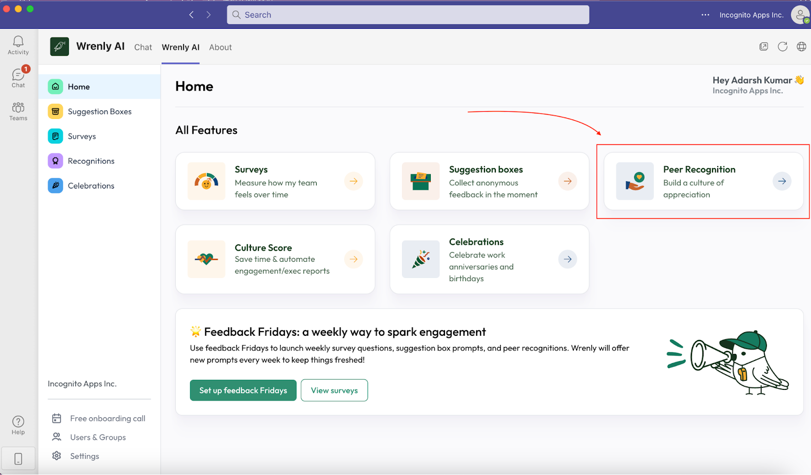 wrenly ai dashboard in microsoft teams